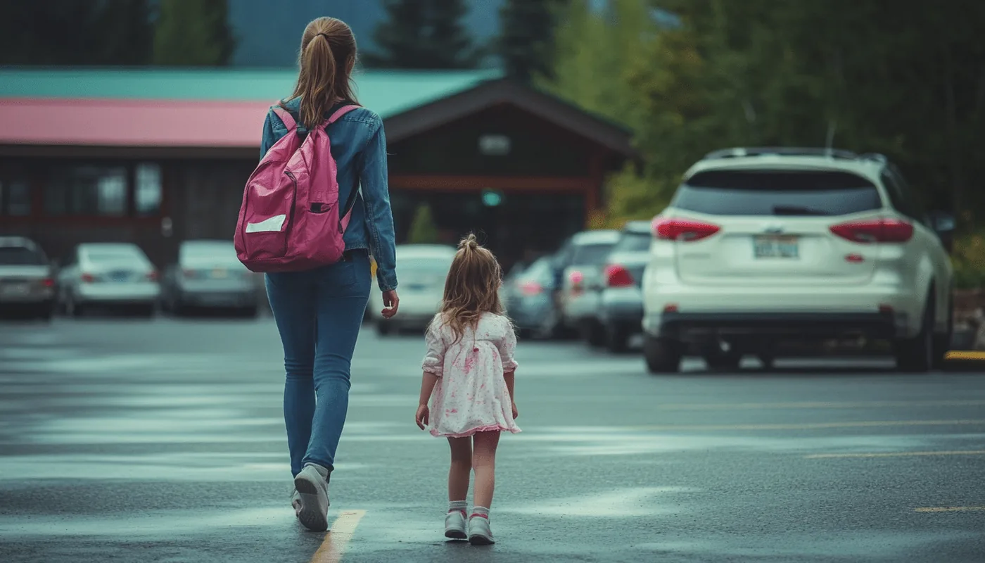 A little girl being picked up from camp
