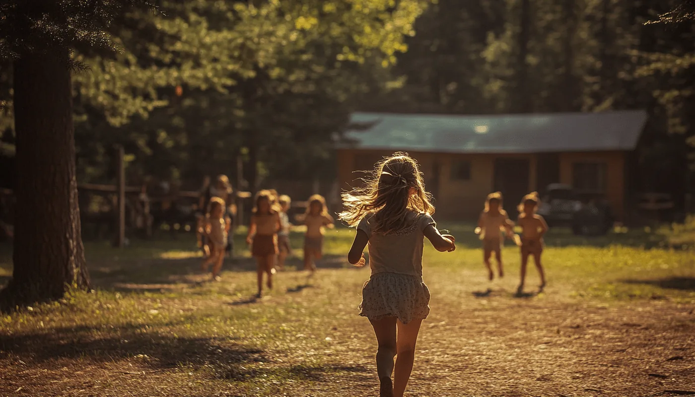 A little girl joining in camp activities